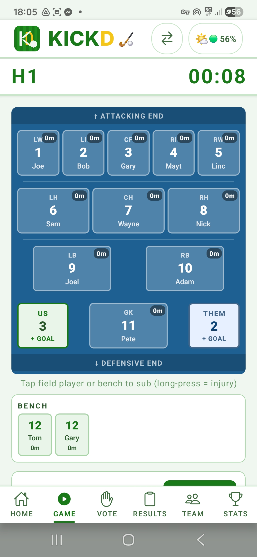 Kickd HOCKEY live field view