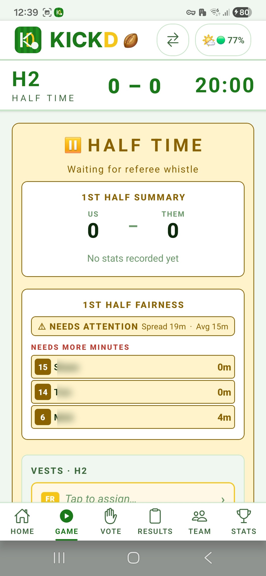 Kickd Fairness summary on a phone