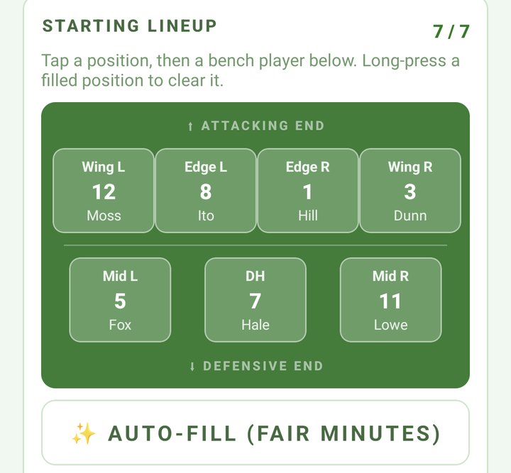 Starting lineup after Auto-fill: Wing L, Edge L, Edge R, Wing R, Mid L, DH, Mid R